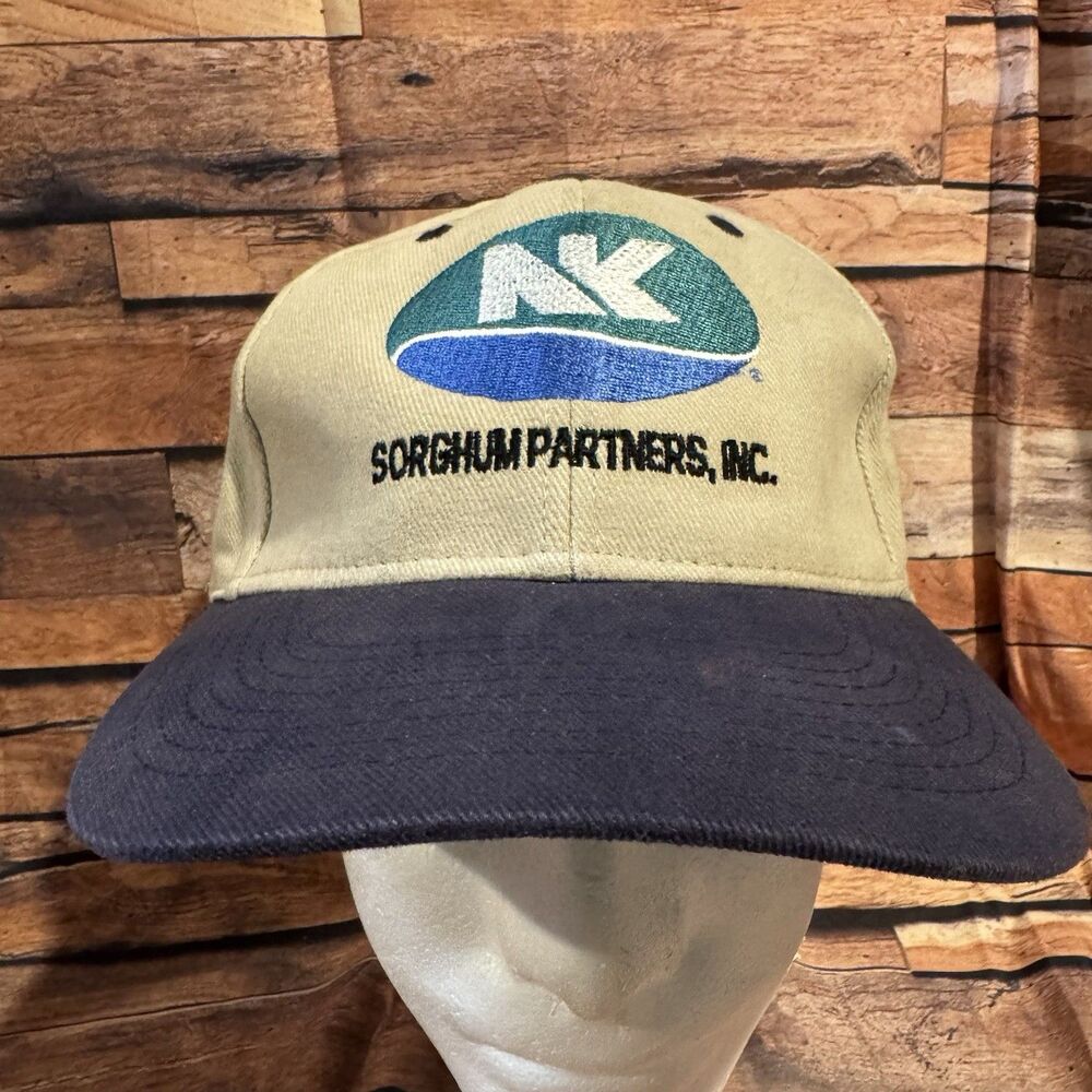 Sorghum Partners Inc NK Hat Falcon Headwear Khaki Navy Blue Twill Strapback Cap